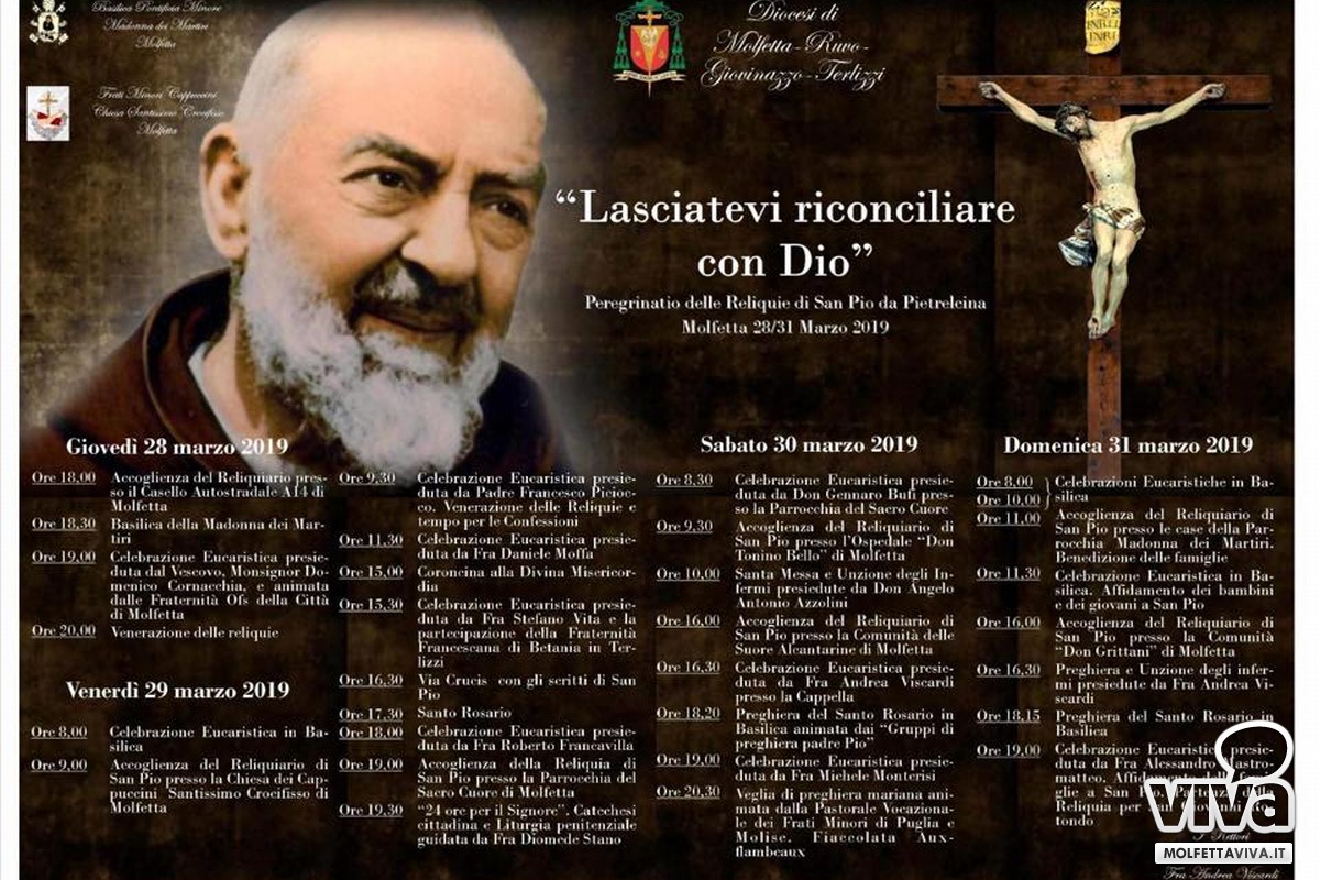 programma reliquie Padre Pio a Molfetta