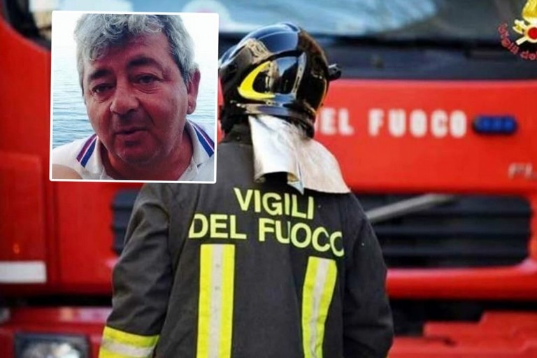 L'intervento dei Vigili del Fuoco e, nel riquadro, Felice Camporeale