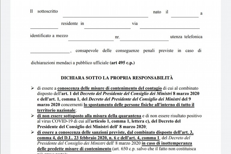 Nuova autodichiarazione